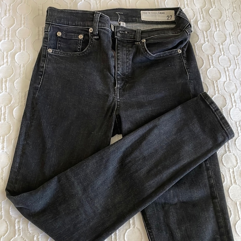 Rag and bone denim in dark grey, ankle crop, skinny
